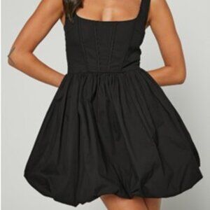 Brianda Mini Dress - Corset Bodice Bubble Hem Dress in Black